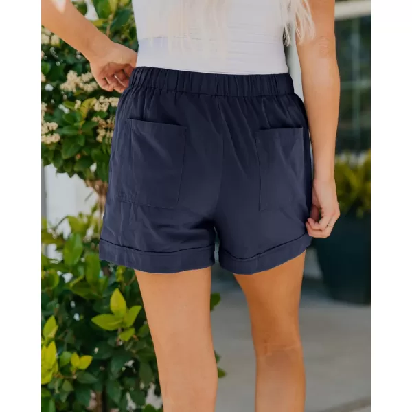 BTFBM Women 2024 Casual Shorts Solid Color Elastic Waist Drawstring Pockets Lightweight Summer Beach Short Lounge PantsSolid Dark Blue