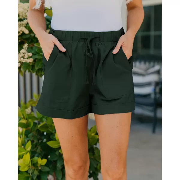 BTFBM Women 2024 Casual Shorts Solid Color Elastic Waist Drawstring Pockets Lightweight Summer Beach Short Lounge PantsSolid Dark Green