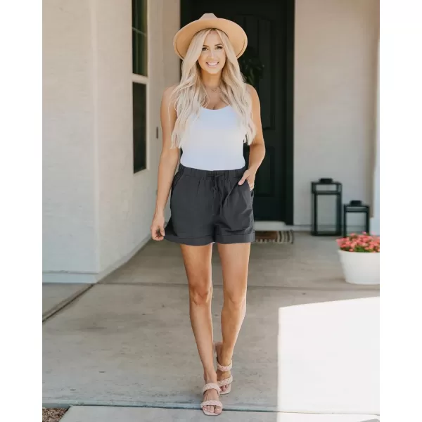 BTFBM Women 2024 Casual Shorts Solid Color Elastic Waist Drawstring Pockets Lightweight Summer Beach Short Lounge PantsSolid Dark Grey