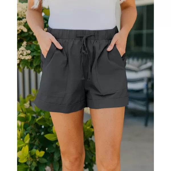 BTFBM Women 2024 Casual Shorts Solid Color Elastic Waist Drawstring Pockets Lightweight Summer Beach Short Lounge PantsSolid Dark Grey