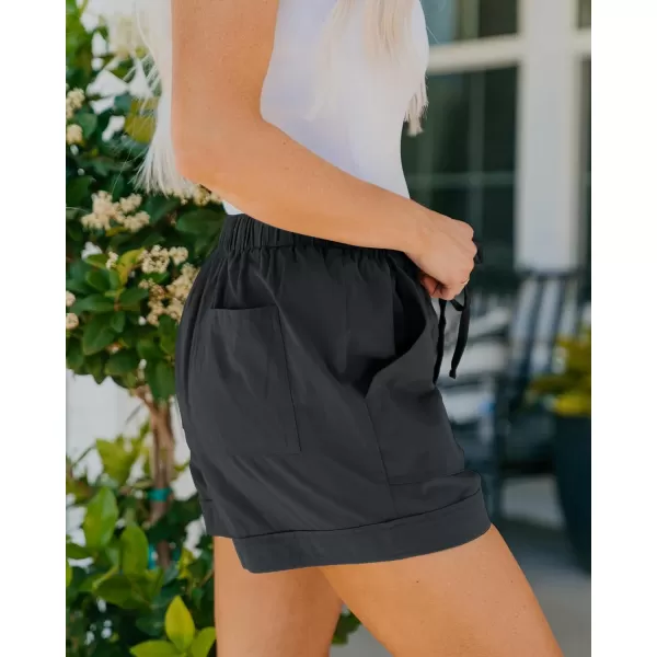 BTFBM Women 2024 Casual Shorts Solid Color Elastic Waist Drawstring Pockets Lightweight Summer Beach Short Lounge PantsSolid Dark Grey
