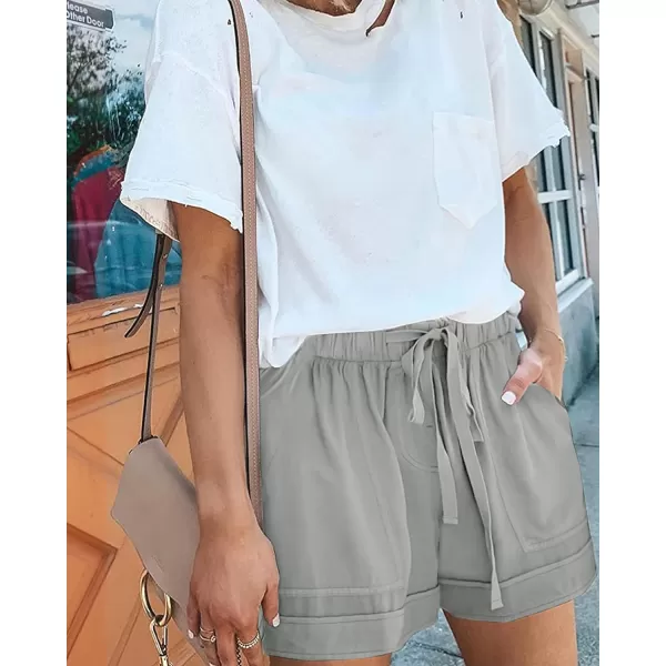 BTFBM Women 2024 Casual Shorts Solid Color Elastic Waist Drawstring Pockets Lightweight Summer Beach Short Lounge PantsSolid Grey