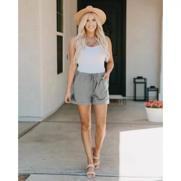 BTFBM Women 2024 Casual Shorts Solid Color Elastic Waist Drawstring Pockets Lightweight Summer Beach Short Lounge PantsSolid Grey