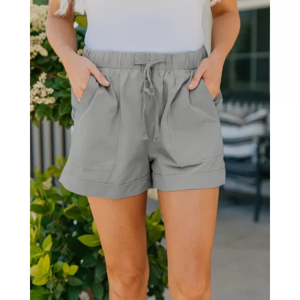 BTFBM Women 2024 Casual Shorts Solid Color Elastic Waist Drawstring Pockets Lightweight Summer Beach Short Lounge PantsSolid Grey
