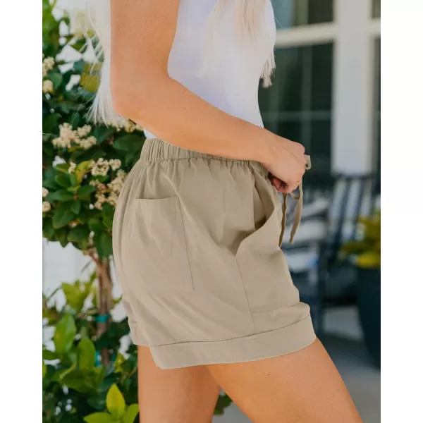 BTFBM Women 2024 Casual Shorts Solid Color Elastic Waist Drawstring Pockets Lightweight Summer Beach Short Lounge PantsSolid Khaki