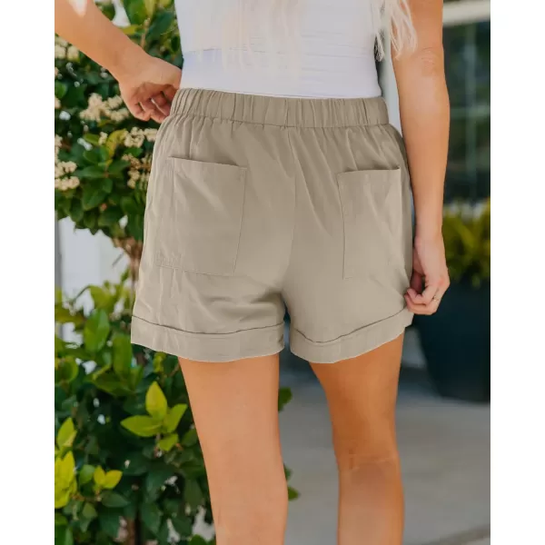 BTFBM Women 2024 Casual Shorts Solid Color Elastic Waist Drawstring Pockets Lightweight Summer Beach Short Lounge PantsSolid Khaki