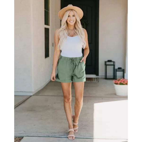 BTFBM Women 2024 Casual Shorts Solid Color Elastic Waist Drawstring Pockets Lightweight Summer Beach Short Lounge PantsSolid Light Green