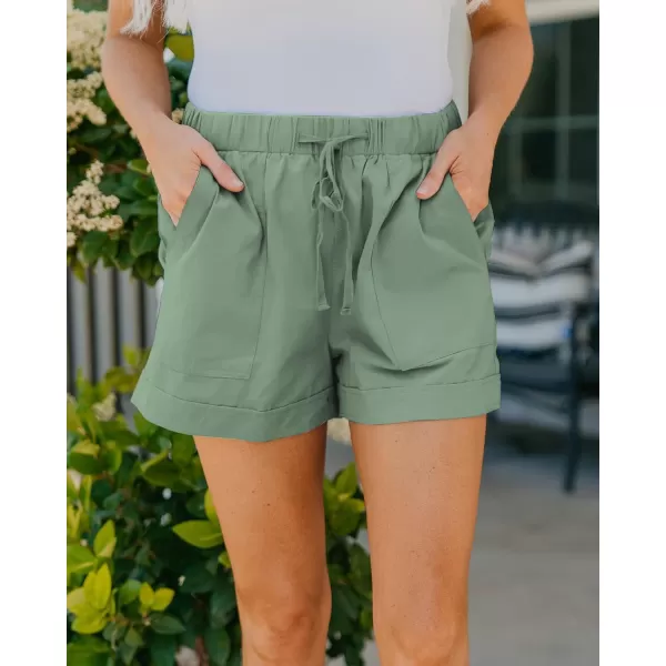 BTFBM Women 2024 Casual Shorts Solid Color Elastic Waist Drawstring Pockets Lightweight Summer Beach Short Lounge PantsSolid Light Green