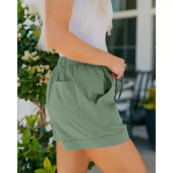 BTFBM Women 2024 Casual Shorts Solid Color Elastic Waist Drawstring Pockets Lightweight Summer Beach Short Lounge PantsSolid Light Green
