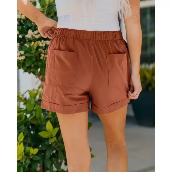 BTFBM Women 2024 Casual Shorts Solid Color Elastic Waist Drawstring Pockets Lightweight Summer Beach Short Lounge PantsSolid Orange