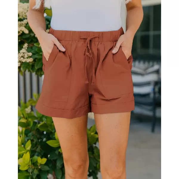 BTFBM Women 2024 Casual Shorts Solid Color Elastic Waist Drawstring Pockets Lightweight Summer Beach Short Lounge PantsSolid Orange