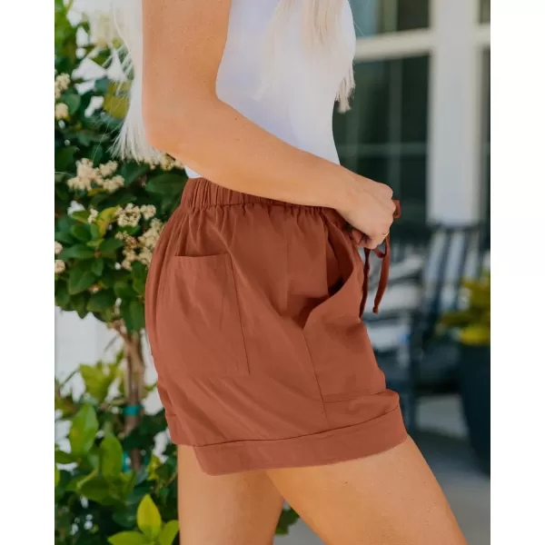 BTFBM Women 2024 Casual Shorts Solid Color Elastic Waist Drawstring Pockets Lightweight Summer Beach Short Lounge PantsSolid Orange