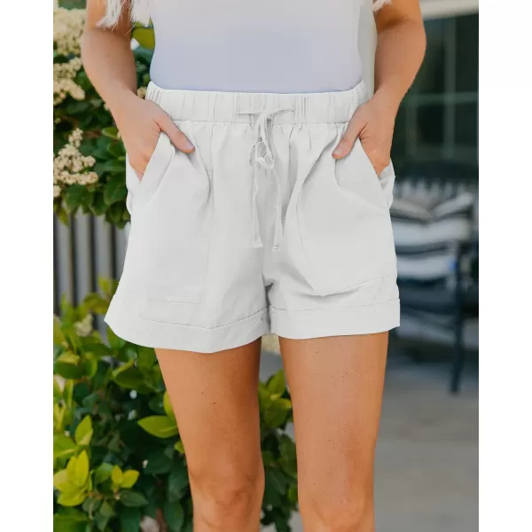 BTFBM Women 2024 Casual Shorts Solid Color Elastic Waist Drawstring Pockets Lightweight Summer Beach Short Lounge PantsSolid White