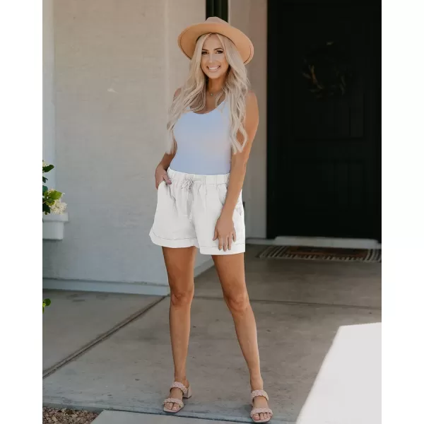 BTFBM Women 2024 Casual Shorts Solid Color Elastic Waist Drawstring Pockets Lightweight Summer Beach Short Lounge PantsSolid White