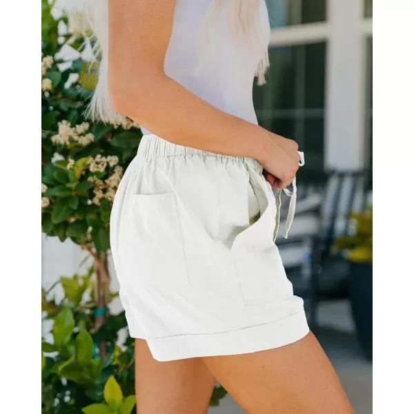 BTFBM Women 2024 Casual Shorts Solid Color Elastic Waist Drawstring Pockets Lightweight Summer Beach Short Lounge PantsSolid White
