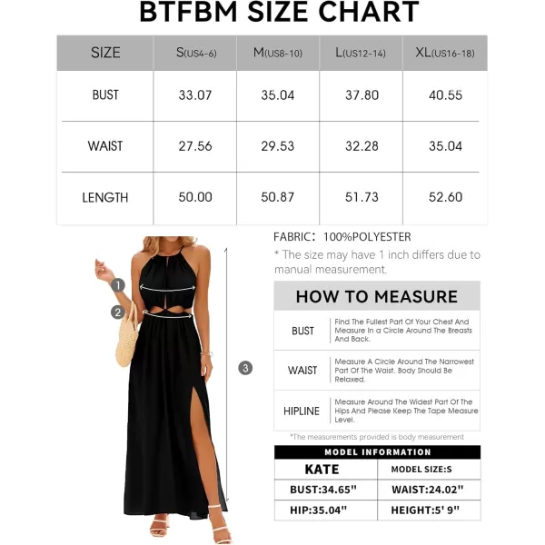 BTFBM Women 2024 Summer Sleeveless Halter Maxi Dress Cutout Backless Slit Boho Party Cocktail Casual Beach Sun DressesSolid Black