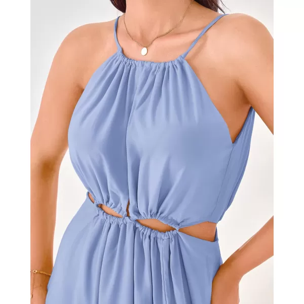 BTFBM Women 2024 Summer Sleeveless Halter Maxi Dress Cutout Backless Slit Boho Party Cocktail Casual Beach Sun DressesSolid Blue