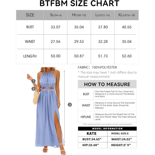 BTFBM Women 2024 Summer Sleeveless Halter Maxi Dress Cutout Backless Slit Boho Party Cocktail Casual Beach Sun DressesSolid Blue