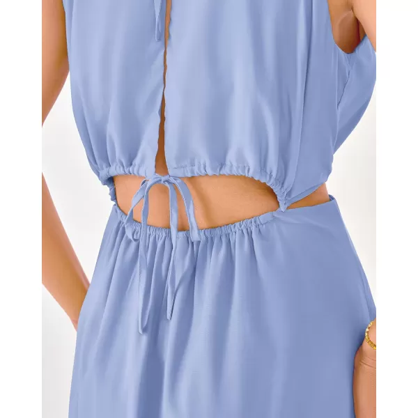 BTFBM Women 2024 Summer Sleeveless Halter Maxi Dress Cutout Backless Slit Boho Party Cocktail Casual Beach Sun DressesSolid Blue