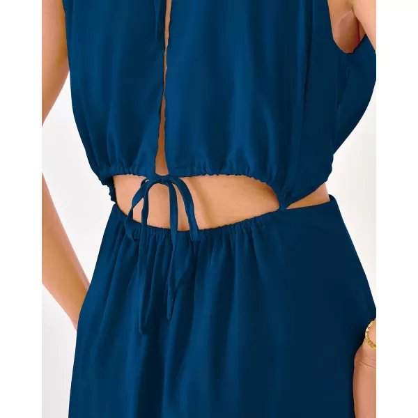 BTFBM Women 2024 Summer Sleeveless Halter Maxi Dress Cutout Backless Slit Boho Party Cocktail Casual Beach Sun DressesSolid Dark Blue