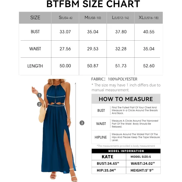 BTFBM Women 2024 Summer Sleeveless Halter Maxi Dress Cutout Backless Slit Boho Party Cocktail Casual Beach Sun DressesSolid Dark Blue
