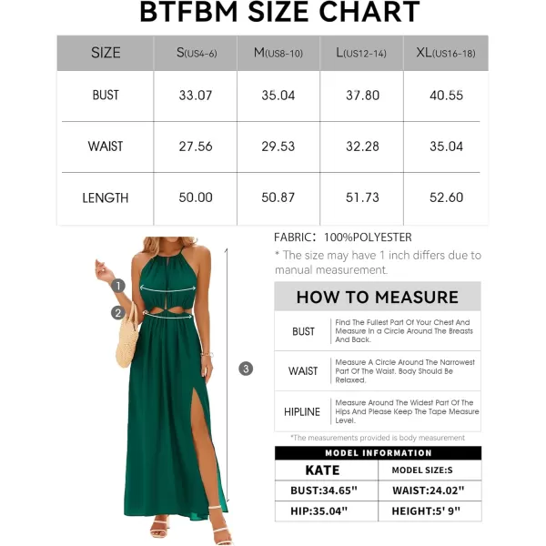 BTFBM Women 2024 Summer Sleeveless Halter Maxi Dress Cutout Backless Slit Boho Party Cocktail Casual Beach Sun DressesSolid Dark Green