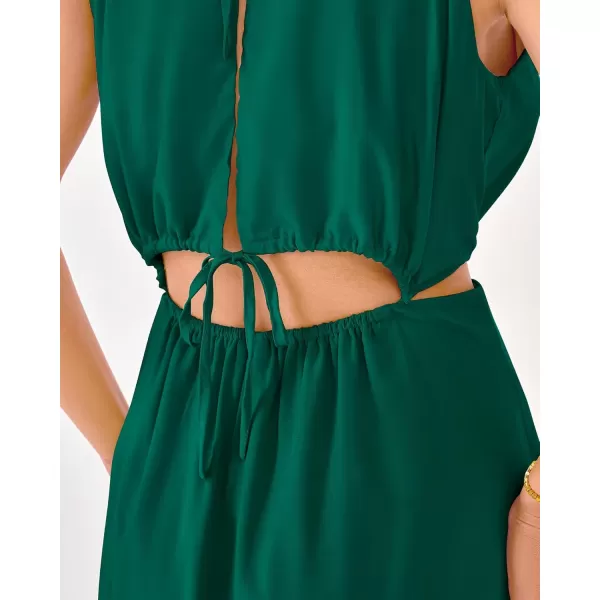BTFBM Women 2024 Summer Sleeveless Halter Maxi Dress Cutout Backless Slit Boho Party Cocktail Casual Beach Sun DressesSolid Dark Green