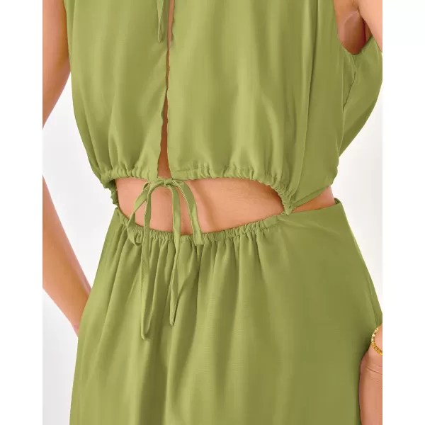 BTFBM Women 2024 Summer Sleeveless Halter Maxi Dress Cutout Backless Slit Boho Party Cocktail Casual Beach Sun DressesSolid Green