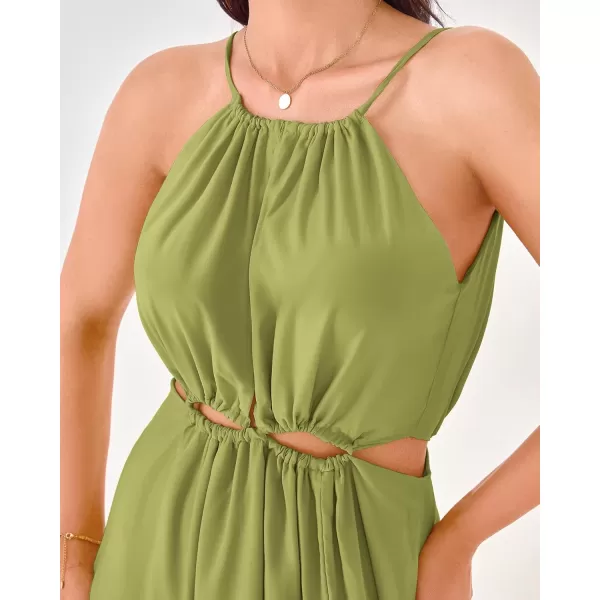 BTFBM Women 2024 Summer Sleeveless Halter Maxi Dress Cutout Backless Slit Boho Party Cocktail Casual Beach Sun DressesSolid Green