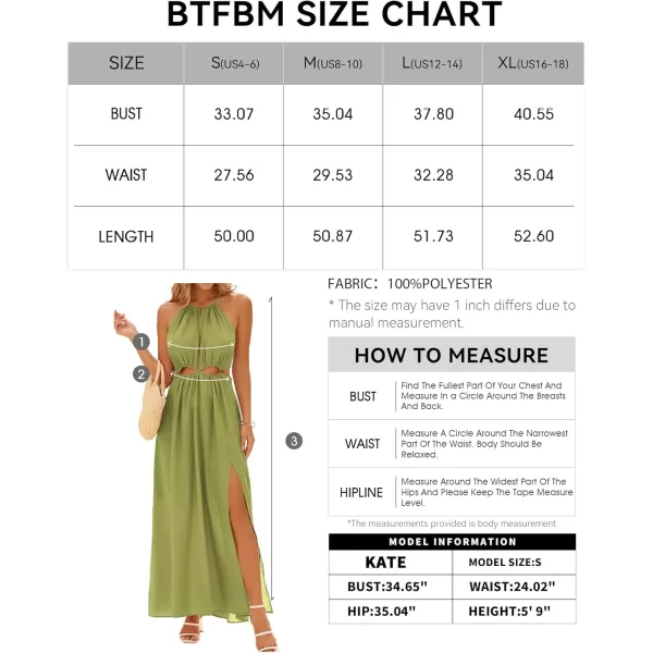 BTFBM Women 2024 Summer Sleeveless Halter Maxi Dress Cutout Backless Slit Boho Party Cocktail Casual Beach Sun DressesSolid Green