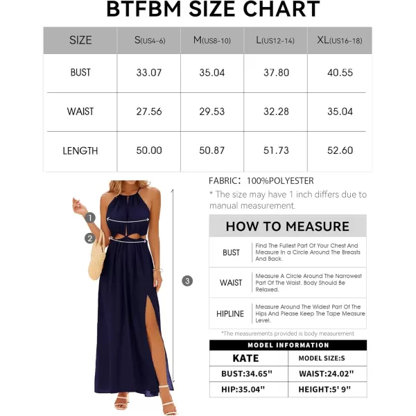 BTFBM Women 2024 Summer Sleeveless Halter Maxi Dress Cutout Backless Slit Boho Party Cocktail Casual Beach Sun DressesSolid Navy