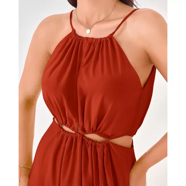 BTFBM Women 2024 Summer Sleeveless Halter Maxi Dress Cutout Backless Slit Boho Party Cocktail Casual Beach Sun DressesSolid Orange Red