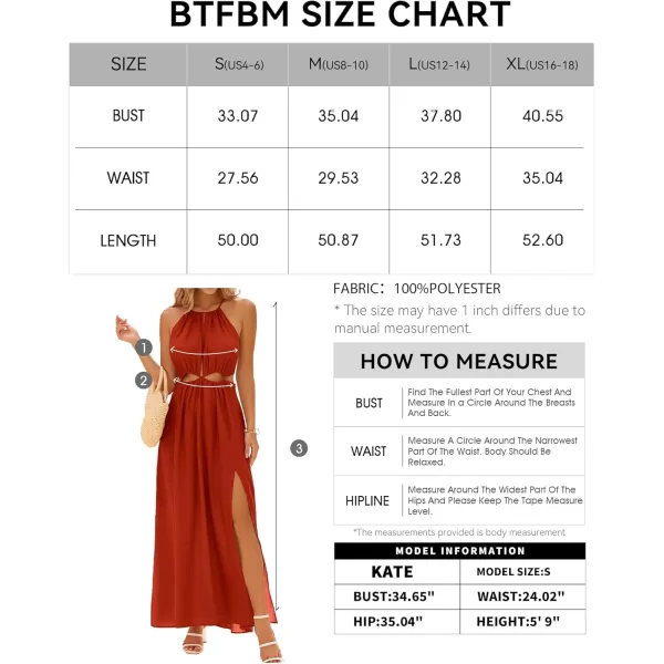 BTFBM Women 2024 Summer Sleeveless Halter Maxi Dress Cutout Backless Slit Boho Party Cocktail Casual Beach Sun DressesSolid Orange Red