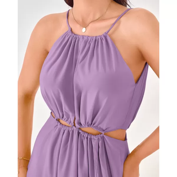 BTFBM Women 2024 Summer Sleeveless Halter Maxi Dress Cutout Backless Slit Boho Party Cocktail Casual Beach Sun DressesSolid Purple