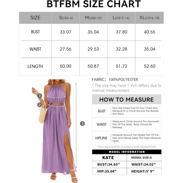 BTFBM Women 2024 Summer Sleeveless Halter Maxi Dress Cutout Backless Slit Boho Party Cocktail Casual Beach Sun DressesSolid Purple