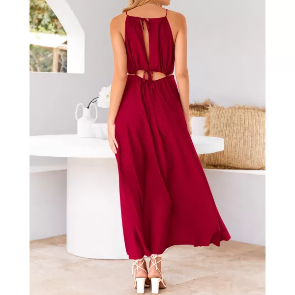 BTFBM Women 2024 Summer Sleeveless Halter Maxi Dress Cutout Backless Slit Boho Party Cocktail Casual Beach Sun DressesSolid Red