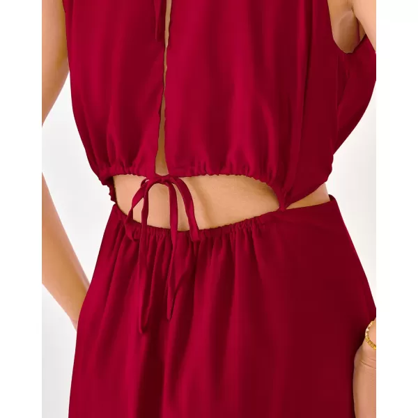 BTFBM Women 2024 Summer Sleeveless Halter Maxi Dress Cutout Backless Slit Boho Party Cocktail Casual Beach Sun DressesSolid Red