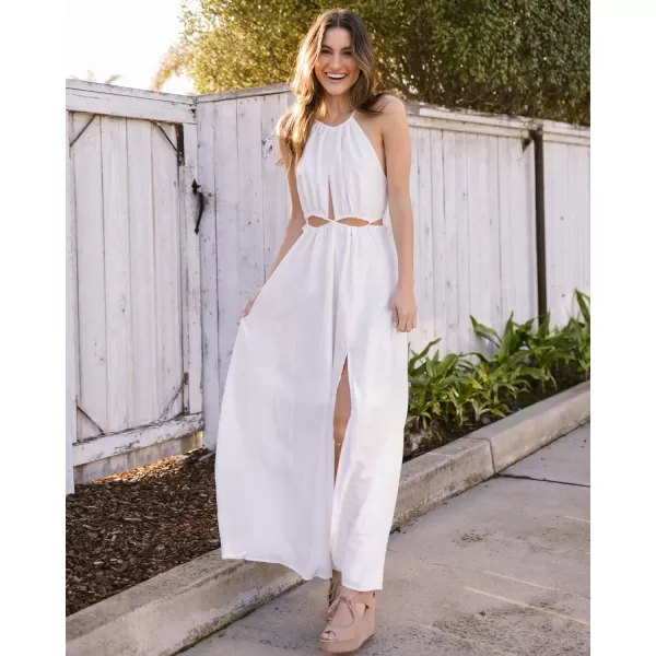 BTFBM Women 2024 Summer Sleeveless Halter Maxi Dress Cutout Backless Slit Boho Party Cocktail Casual Beach Sun DressesSolid White