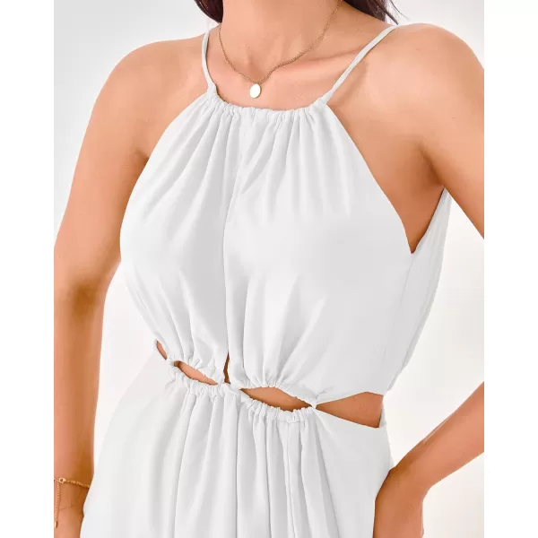 BTFBM Women 2024 Summer Sleeveless Halter Maxi Dress Cutout Backless Slit Boho Party Cocktail Casual Beach Sun DressesSolid White