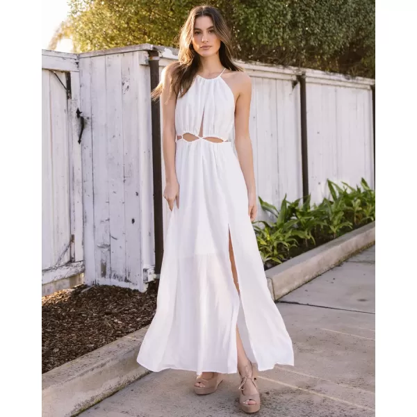 BTFBM Women 2024 Summer Sleeveless Halter Maxi Dress Cutout Backless Slit Boho Party Cocktail Casual Beach Sun DressesSolid White