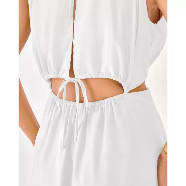 BTFBM Women 2024 Summer Sleeveless Halter Maxi Dress Cutout Backless Slit Boho Party Cocktail Casual Beach Sun DressesSolid White