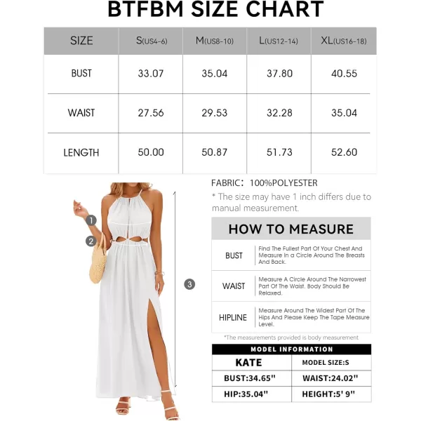 BTFBM Women 2024 Summer Sleeveless Halter Maxi Dress Cutout Backless Slit Boho Party Cocktail Casual Beach Sun DressesSolid White