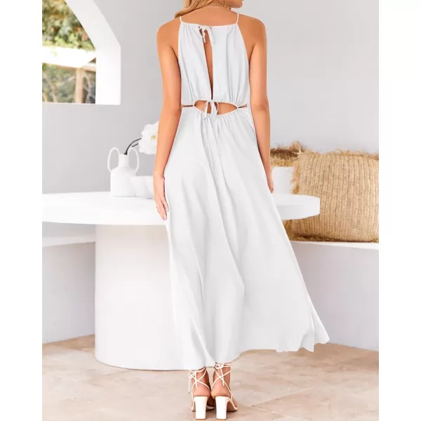 BTFBM Women 2024 Summer Sleeveless Halter Maxi Dress Cutout Backless Slit Boho Party Cocktail Casual Beach Sun DressesSolid White