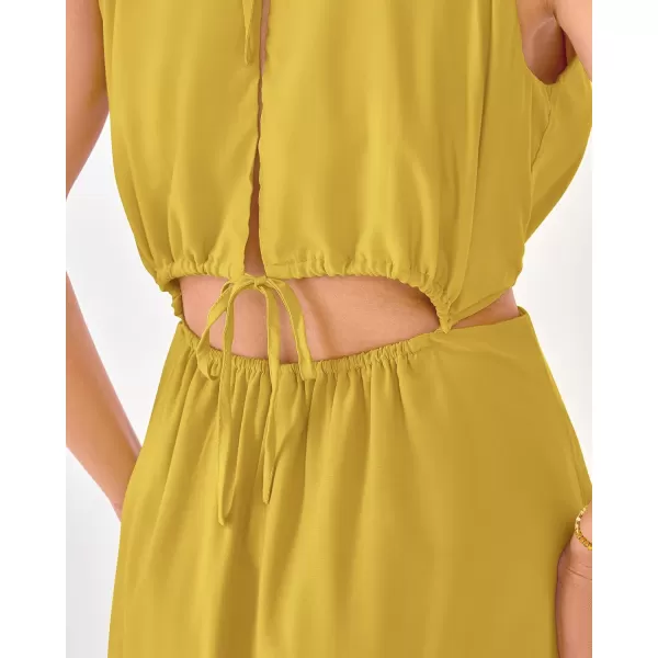 BTFBM Women 2024 Summer Sleeveless Halter Maxi Dress Cutout Backless Slit Boho Party Cocktail Casual Beach Sun DressesSolid Yellow