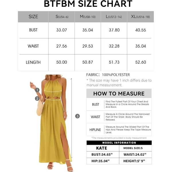 BTFBM Women 2024 Summer Sleeveless Halter Maxi Dress Cutout Backless Slit Boho Party Cocktail Casual Beach Sun DressesSolid Yellow