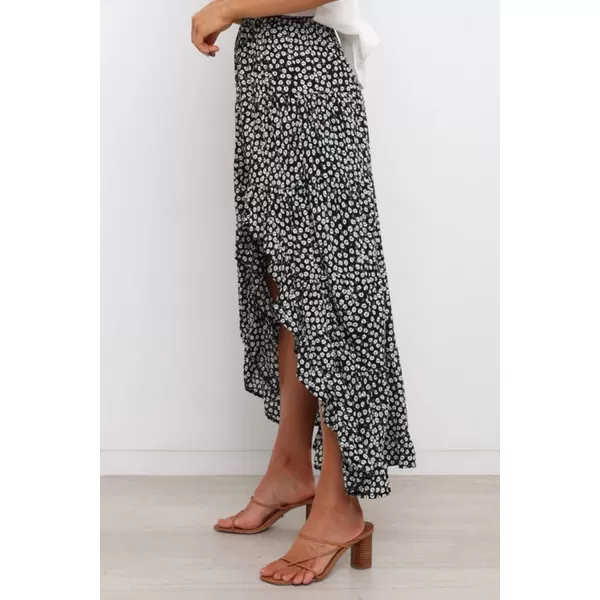 BTFBM Women 2024 Summer Spring Boho Long Skirts Dress Floral Print Elastic Waist Split Ruffle High Low Beach Maxi SkirtBlack White