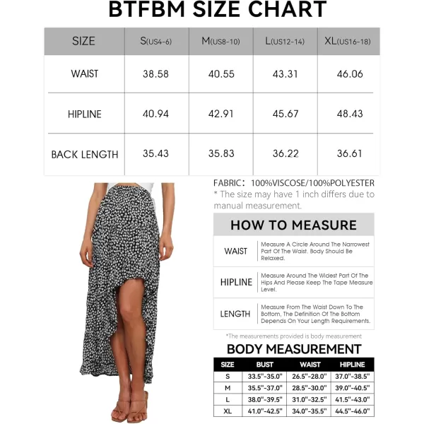 BTFBM Women 2024 Summer Spring Boho Long Skirts Dress Floral Print Elastic Waist Split Ruffle High Low Beach Maxi SkirtBlack White