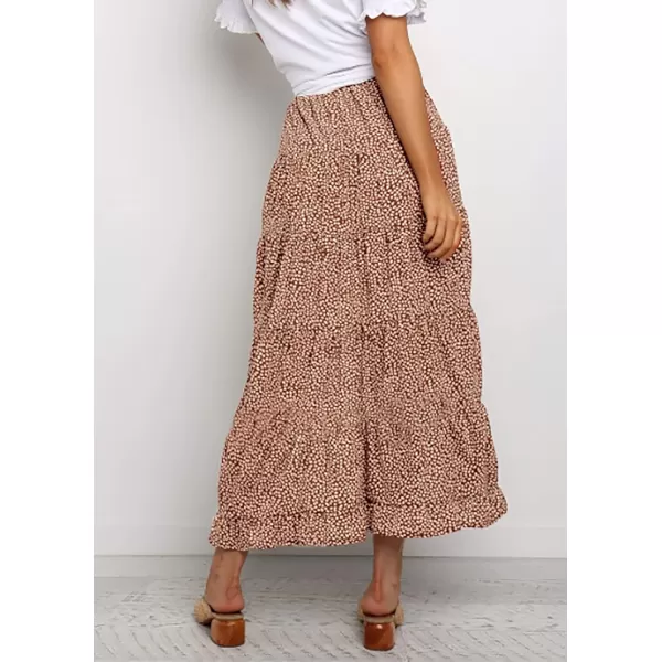 BTFBM Women 2024 Summer Spring Boho Long Skirts Dress Floral Print Elastic Waist Split Ruffle High Low Beach Maxi SkirtBrick Red