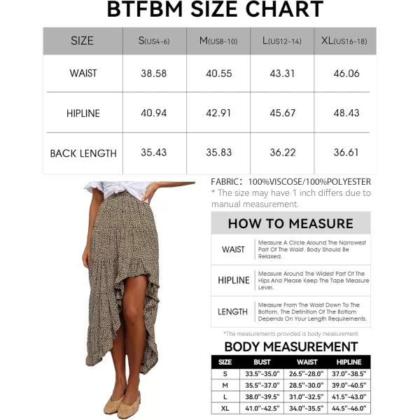 BTFBM Women 2024 Summer Spring Boho Long Skirts Dress Floral Print Elastic Waist Split Ruffle High Low Beach Maxi SkirtCoffee