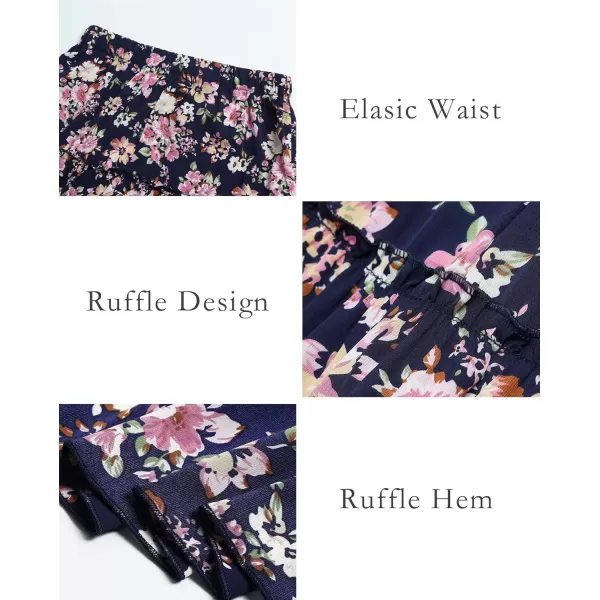 BTFBM Women 2024 Summer Spring Boho Long Skirts Dress Floral Print Elastic Waist Split Ruffle High Low Beach Maxi SkirtFloral Bright Blue